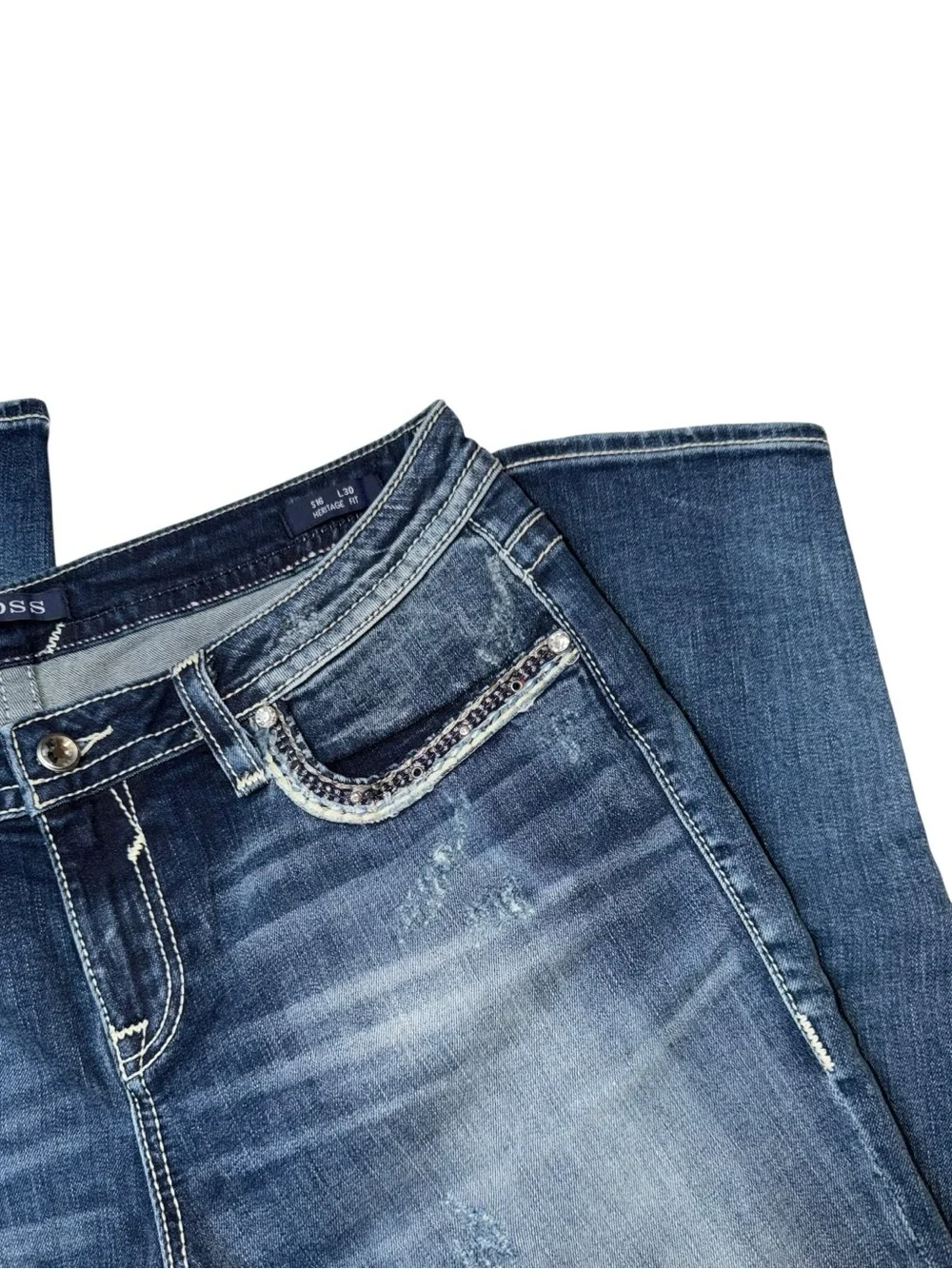 Vigoss Women’s Distressed Mid Blue Bootcut Jeans